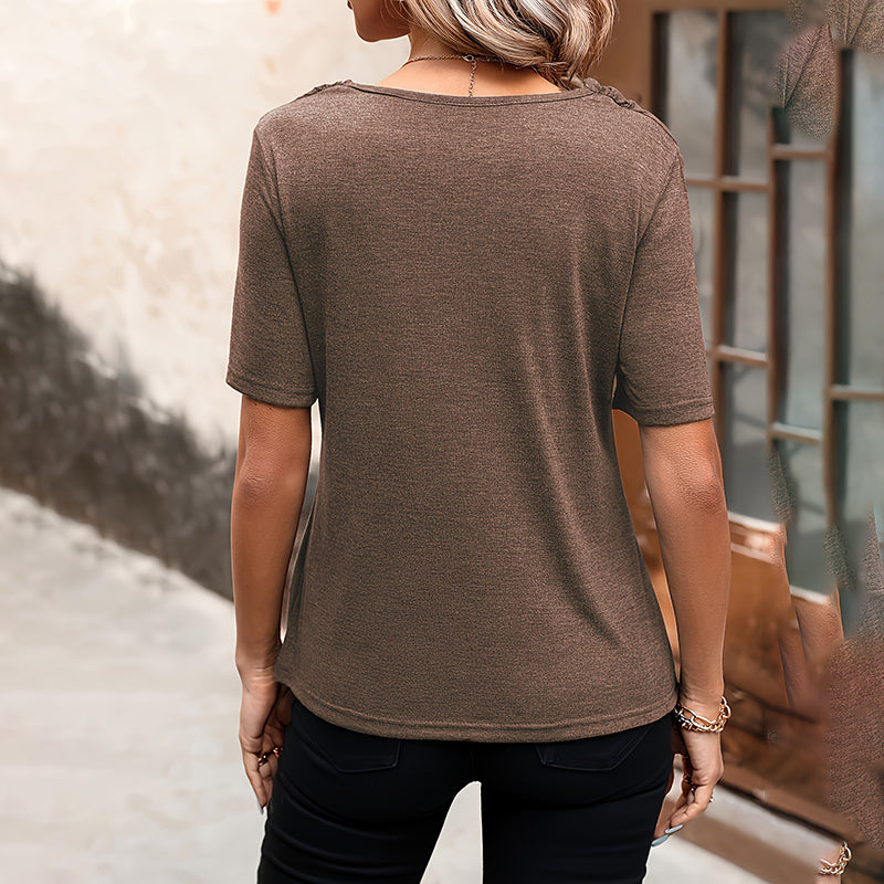 Women's Summer Short Sleeve Top Cowl Neck, Slim Fit, Elegant Casual T-Shirt For Daily Wear