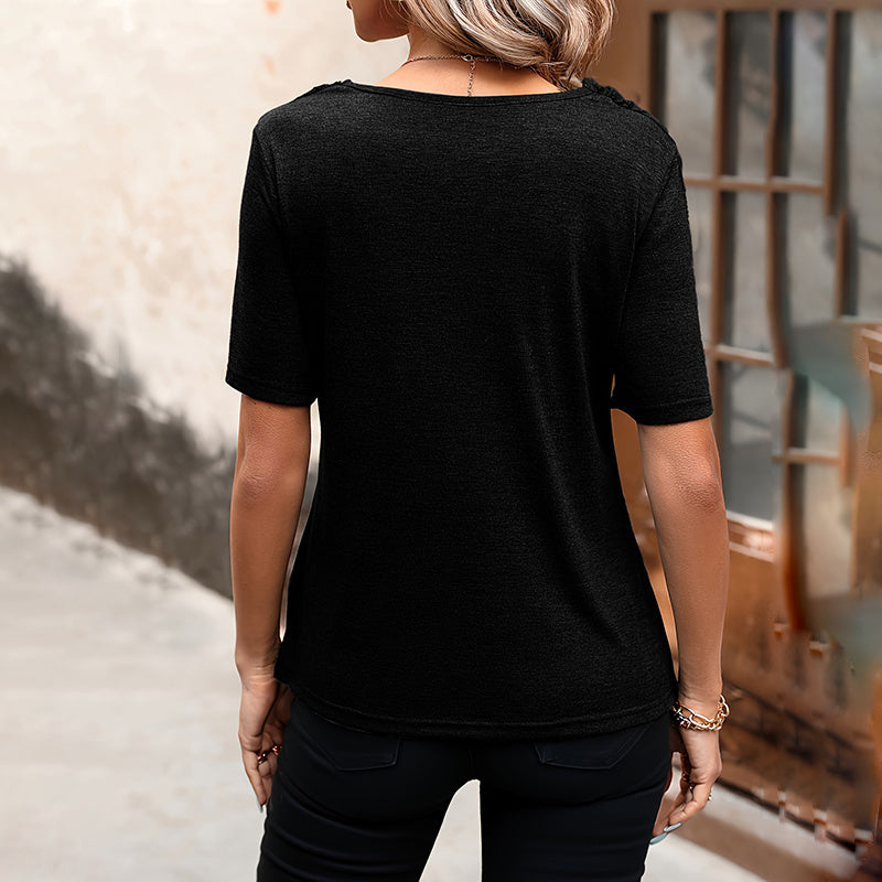 Women's Summer Short Sleeve Top Cowl Neck, Slim Fit, Elegant Casual T-Shirt For Daily Wear