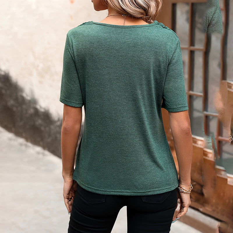 Women's Summer Short Sleeve Top Cowl Neck, Slim Fit, Elegant Casual T-Shirt For Daily Wear